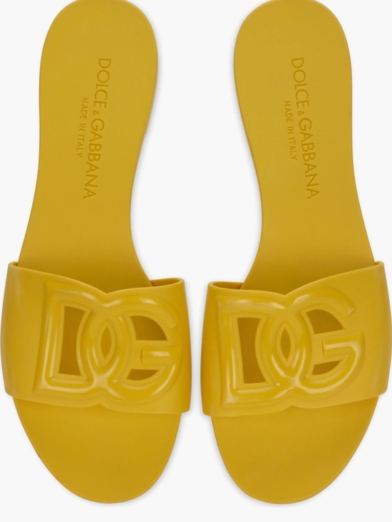 Dolce & Gabbana Shoes - Dolce & Gabbana Bright Yellow DG Logo Slide Sandals